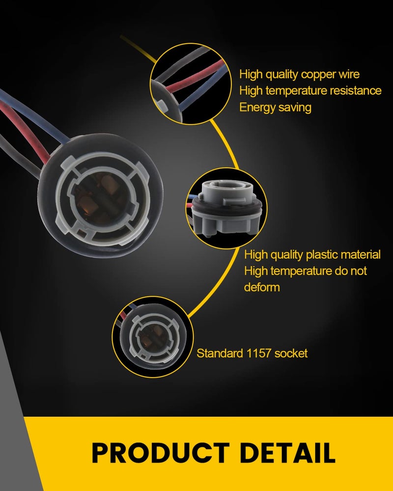 Qasim 1157 LED Bulbs Socket 2057 2357 7528 BAY15D Base Holder Wiring Harness for Turn Signal Brake Tail Lights-4Packs - Image 3
