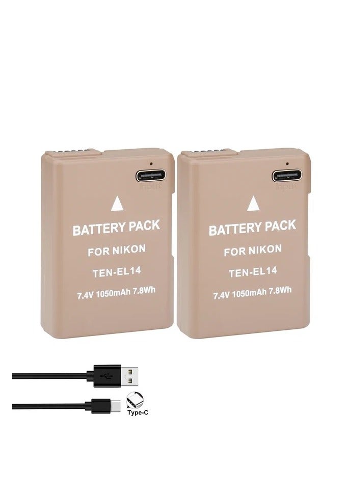 Probty 2 Camera Batteries  1050mAh EN-EL14a EN-EL14 With USB-C Charging Port for Nikon - Image 1