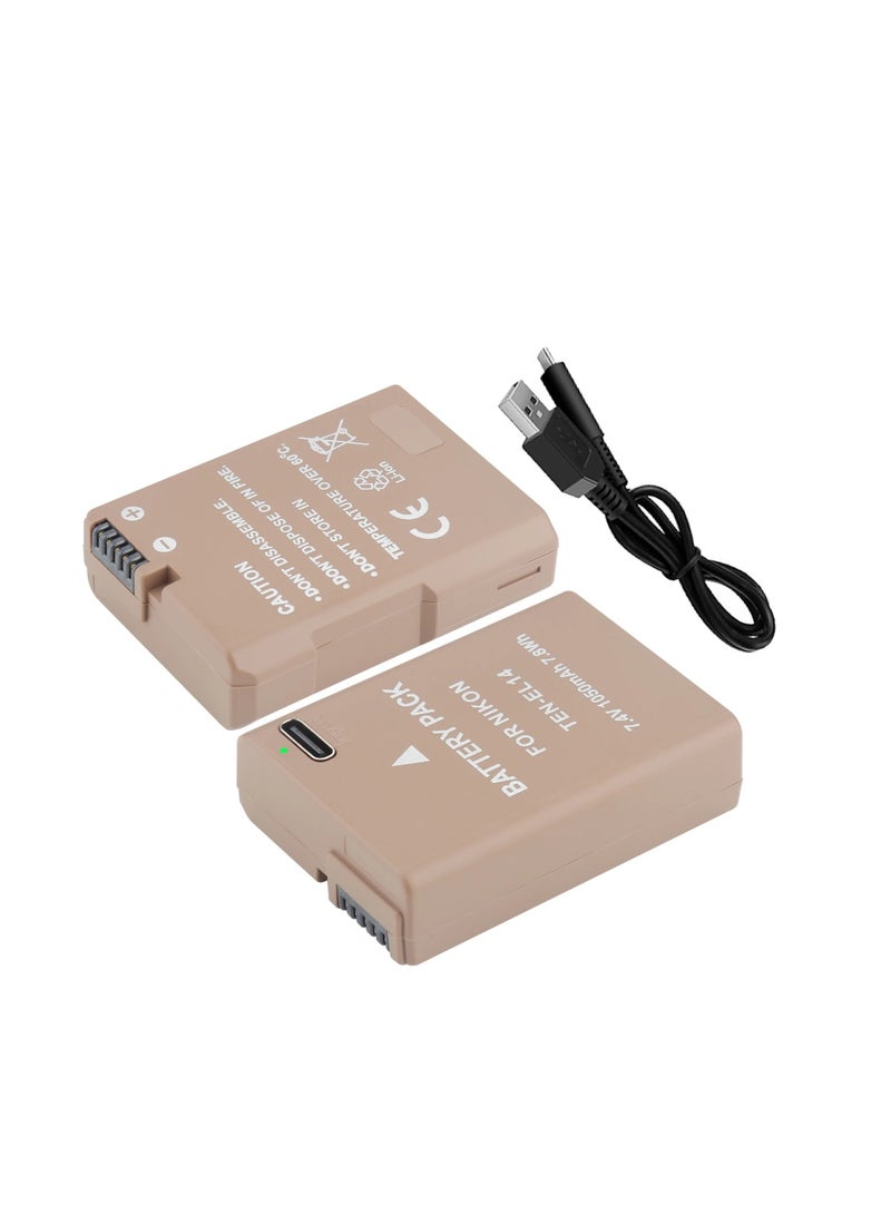 Probty 2 Camera Batteries  1050mAh EN-EL14a EN-EL14 With USB-C Charging Port for Nikon - Image 2