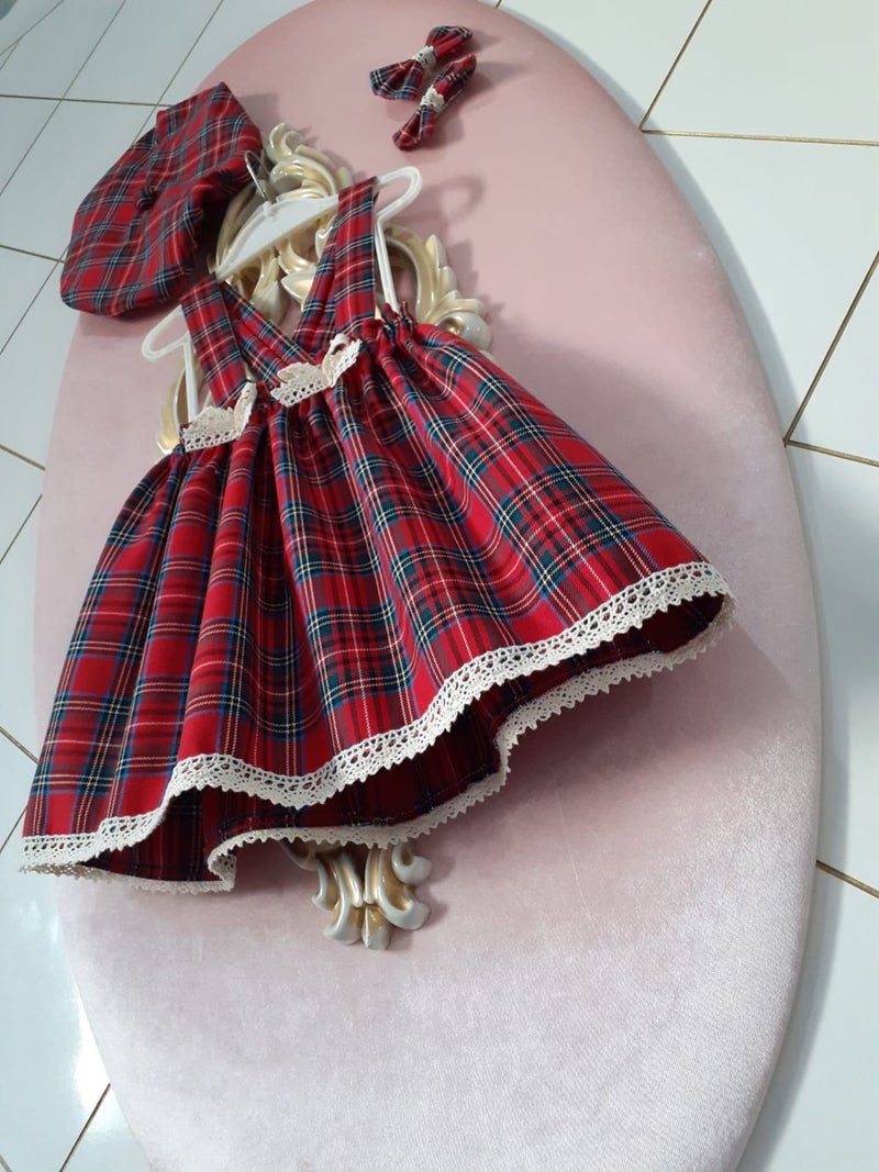 Eylülce Butik Eylülce Boutique Girl's Plaid Dress & Hat & Buckle Set  - Image 5