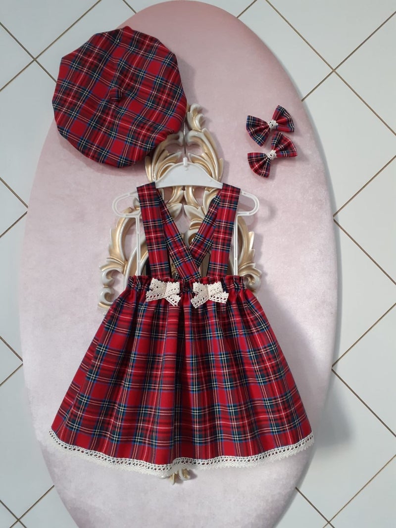 Eylülce Butik Eylülce Boutique Girl's Plaid Dress & Hat & Buckle Set  - Image 4