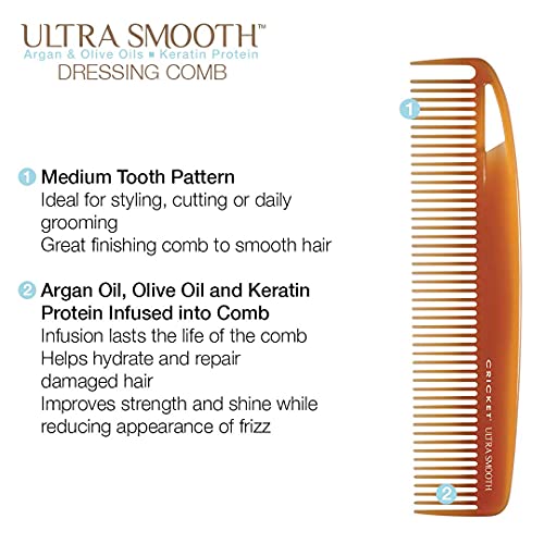 Cricket Ultra Smooth Dressing Comb – Anti-Frizz Hair Comb with Argan & Olive Oils, Keratin Protein Infusion, Medium Tooth Design for Styling, Cutting & Daily Grooming - Image 3