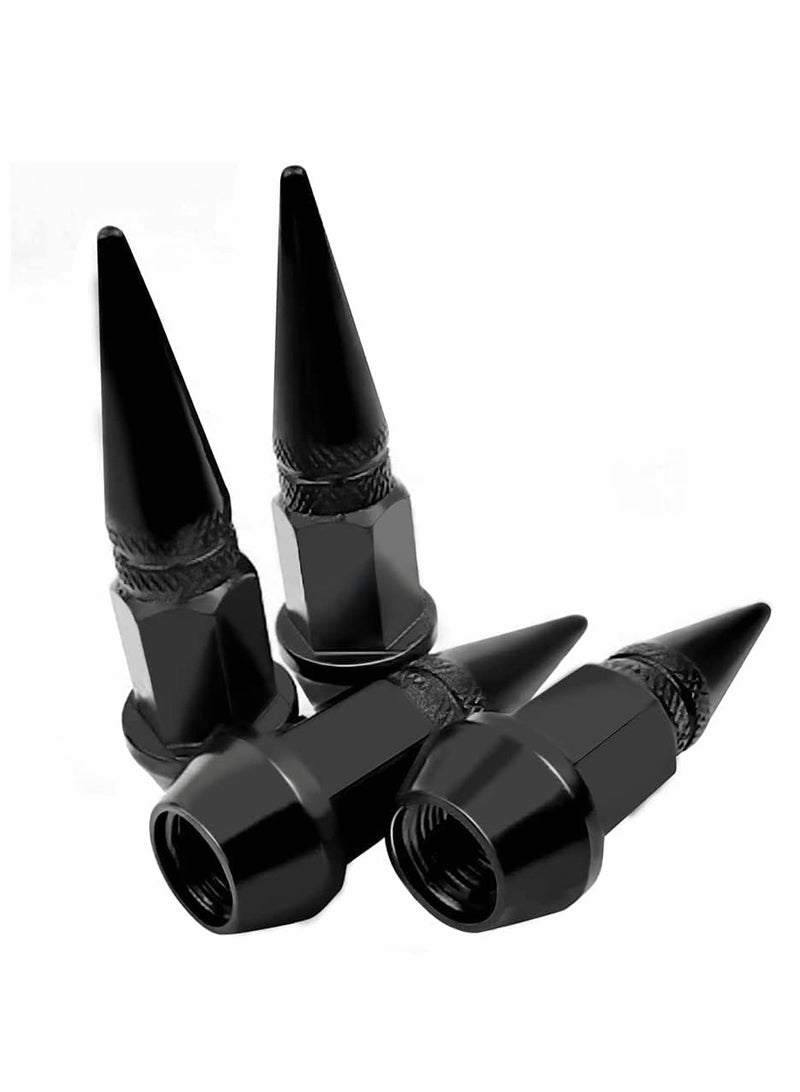Spiked Aluminum Tire Valve Caps 4 Pack Stylish Dustproof Accessories for Cars Compatible with Most Vehicles Black - Image 1