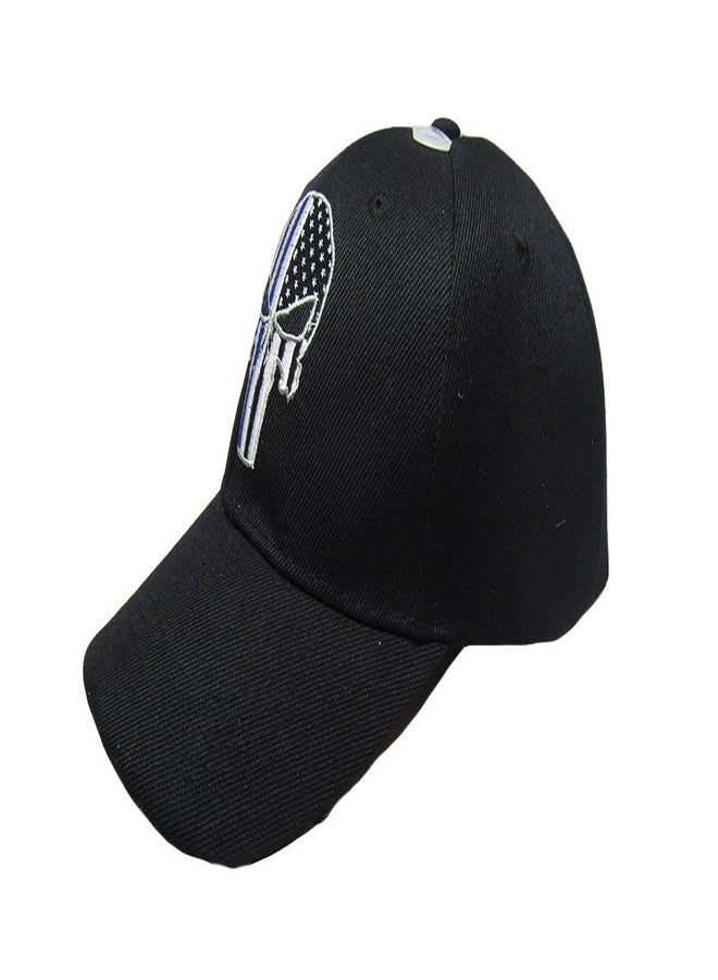 AES Thin Blue Line Demon Ball Cap Hat Police Officer Law Enforcement USA Flag - Image 3