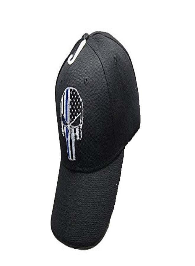 AES Thin Blue Line Demon Ball Cap Hat Police Officer Law Enforcement USA Flag - Image 1