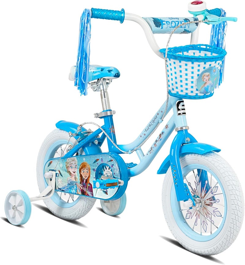 Spartan Disney Frozen Winter Frost 12-Inch Girls Bike | 12-Inch Wheel Size | Removable Training Wheels | Adjustable Seat | Front Basket, Rear Mudguard, Official Disney Frozen Graphics | Light Blue - Image 1