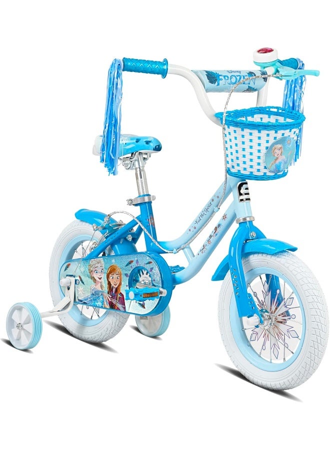 Spartan Disney Frozen Winter Frost 12-Inch Girls Bike | 12-Inch Wheel Size | Removable Training Wheels | Adjustable Seat | Front Basket, Rear Mudguard, Official Disney Frozen Graphics | Light Blue - Image 1