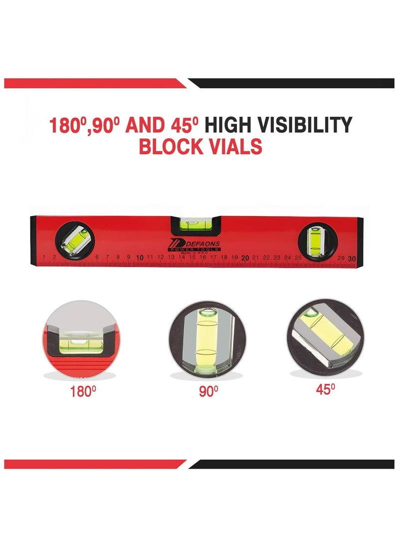 DEFAONS - DEFAONS Super magnetic Torpedo Level, 30cm, High visibility block vials, Shock Absorbent End Caps ,3 Bubbles with Different Tilt Orientation. - Image 1