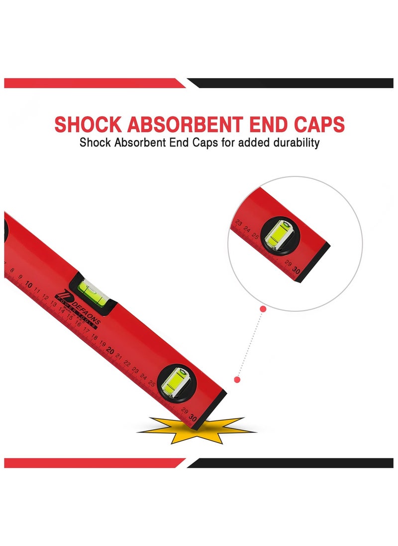 DEFAONS - DEFAONS Super magnetic Torpedo Level, 30cm, High visibility block vials, Shock Absorbent End Caps ,3 Bubbles with Different Tilt Orientation. - Image 1