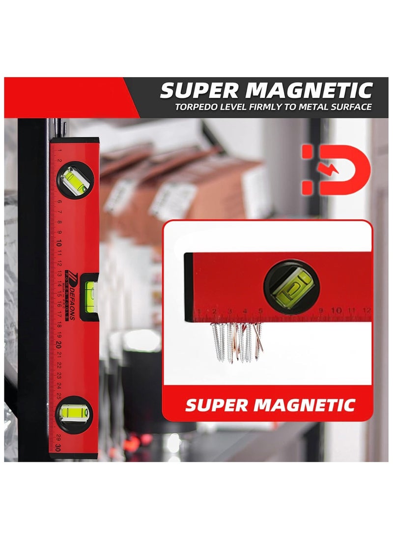DEFAONS - DEFAONS Super magnetic Torpedo Level, 30cm, High visibility block vials, Shock Absorbent End Caps ,3 Bubbles with Different Tilt Orientation. - Image 1
