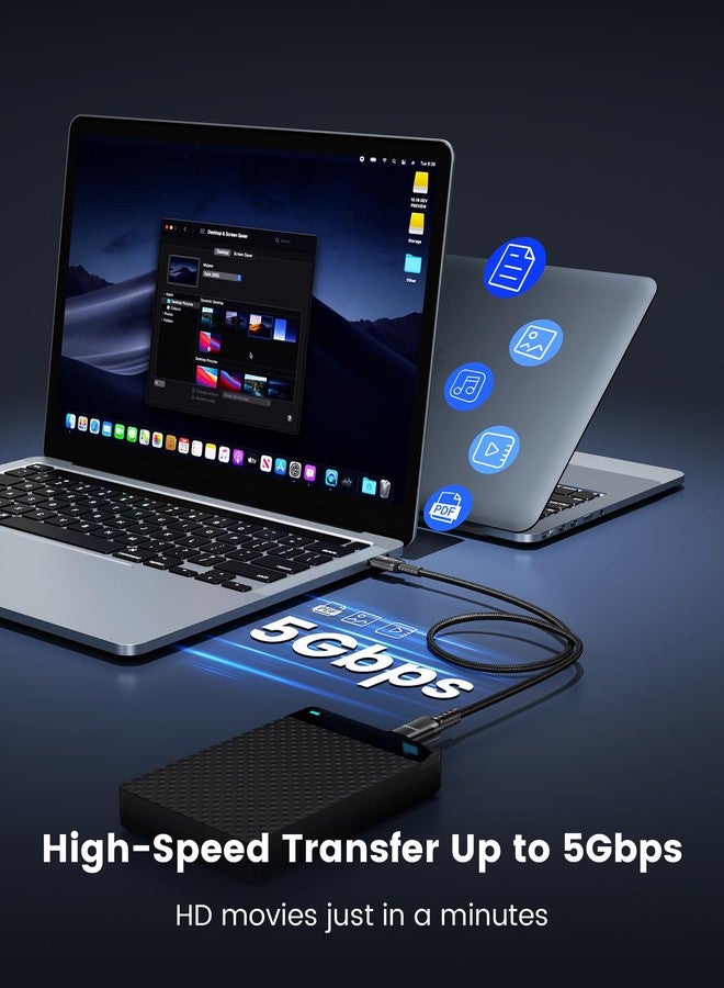 toocki كابل قرص صلب USB 3.0 نوع C إلى Micro B، عبوة 2، 1.5 قدم 5Gbps، متوافق مع سامسونج جالاكسي S5، نوت 3، ماك بوك إير/برو (USB C-Micro B) - Image 2