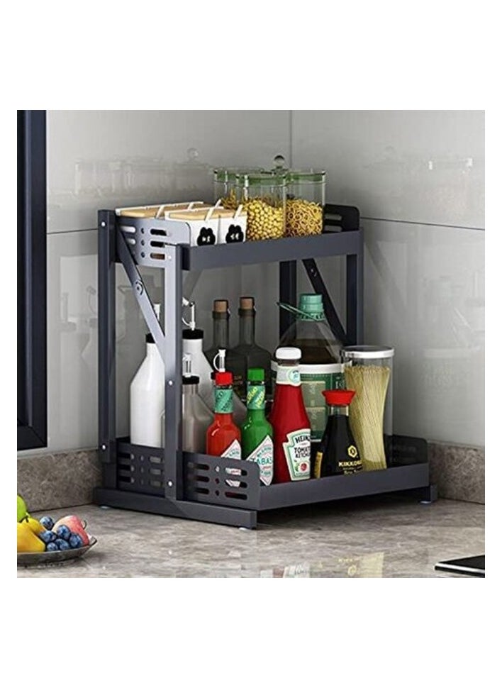 AtrauX 2-Tier Multi-functional kitchen spice rack, Foldable Storage Shelves, Layered Storage Design  - Image 2