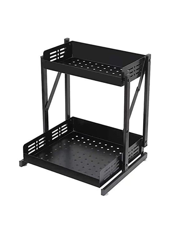AtrauX 2-Tier Multi-functional kitchen spice rack, Foldable Storage Shelves, Layered Storage Design  - Image 3