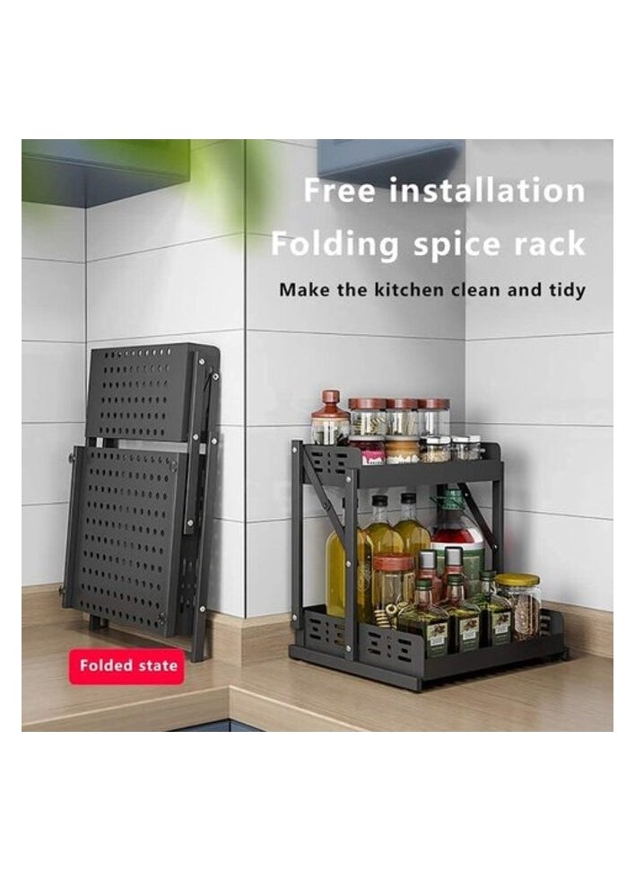 AtrauX 2-Tier Multi-functional kitchen spice rack, Foldable Storage Shelves, Layered Storage Design  - Image 4