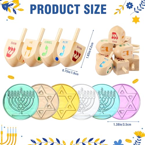 Realspring Hanukkah Gift Set of 200 pcs Hanukkah Coins and 10 pcs Wooden Hanukkah Dreidels Hanukkah Gelt Coins Treasure Hunt Coins Treasure Hunt Game Toy Hanukkah Party Supplies Multicolor - Image 5