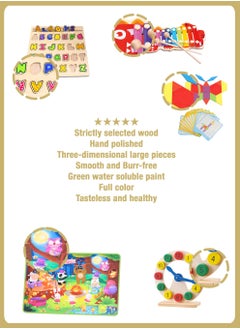 al ostoura toys Educational Wooden Learning Basic 5in1 Set Puzzle Clock Alphabet Board Xylophone Jigsaw Puzzle Montessori Activity Kids Toys and Games  - Image 5