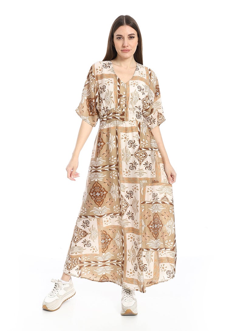 Coctail 4793-Floral Maxi Dress-Cafe  - Image 1
