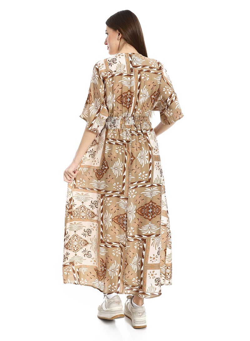 Coctail 4793-Floral Maxi Dress-Cafe  - Image 3