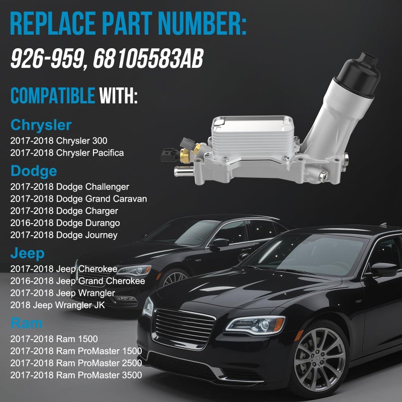 keriolee Aluminum Engine Oil Cooler, Oil Filter Housing 3.6L Adapter For 2017-2018 Chrysler 200 300 Jeep Cherokee Grand Cherokee Dodge Charger Challenger Journey Wrangler Ram ProMaster - Image 2