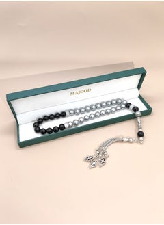 MAJOOD Original Design/33 Natural Mother Of Fritary Pearls With Natural Agate Prayer Beads/Tasbih/10mm  - Image 2