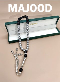 MAJOOD Original Design/33 Natural Mother Of Fritary Pearls With Natural Agate Prayer Beads/Tasbih/10mm  - Image 1