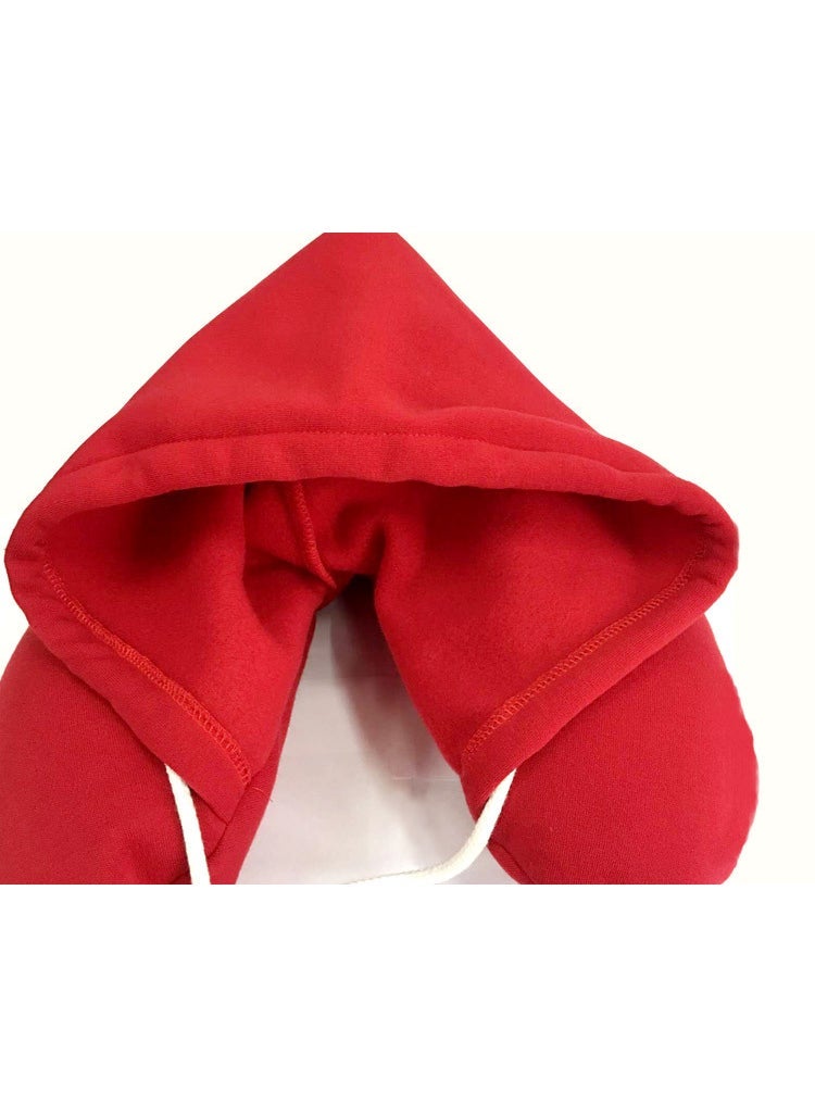 Arabest Hooded U-Shaped Neck Pillow Cotton Microbeads Red