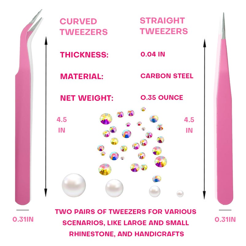 Yaoociy Pink Rhinestone Picker Tool Set - 2 Pcs Dual-Head Wax Pens with 2 Wax Tips and 2 Pink Tweezers, Wax Pencil for Rhinestones, Crystal Diamond Pickup Tool for Nail Art, Gem and Crystal Application Kit - Image 4