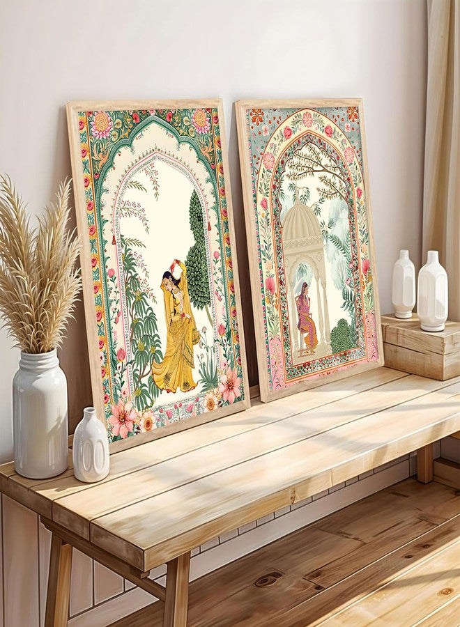 HOTHOUSE Indian Madhubani Wall Decoration Traditional Art With Frame For Living Room Bed Room Hotel Wall Decor Digital Reprint Engineered Wood Set of 2 (10 X 13 inch) - Image 1