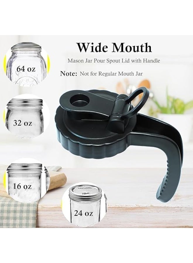 فم واسع ماسون جرة غطاء مع صب منفذ وثقيلة الوظائف مقبض غير انزلاق، ماسون جرة غلاف أغطية مع قمة فليب كاب المثبتة الهواء وختم التسرب، سهلة صب منفذ، جرات غير مدرجة -2 حزمة - Image 5