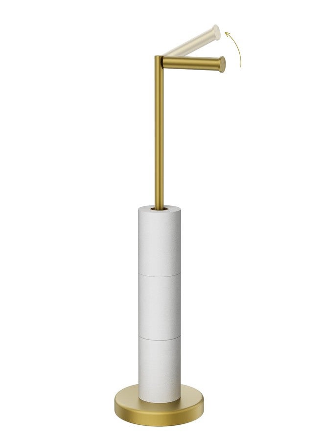 BATHLAVISH Brushed Gold Toilet Paper Holder Stand, 22.2" H Free Standing Toilet Paper Roll Holder Storage Shelf with Weighted Base, Rustproof Stainless Steel Bathroom Tissue Storage for Mega Rolls - Image 1