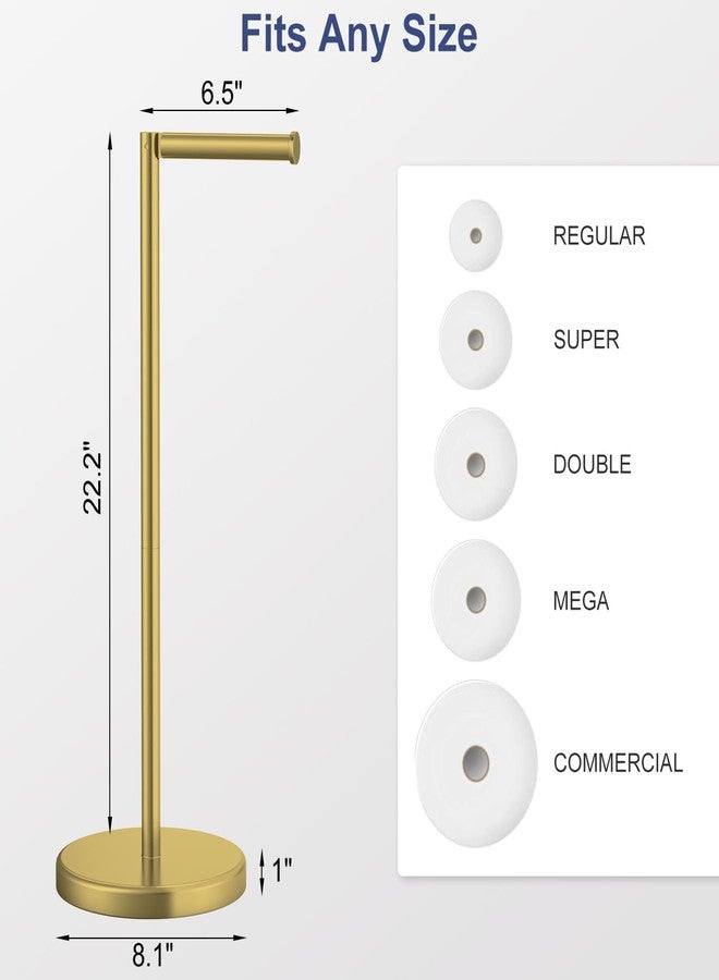 BATHLAVISH Brushed Gold Toilet Paper Holder Stand, 22.2" H Free Standing Toilet Paper Roll Holder Storage Shelf with Weighted Base, Rustproof Stainless Steel Bathroom Tissue Storage for Mega Rolls - Image 2