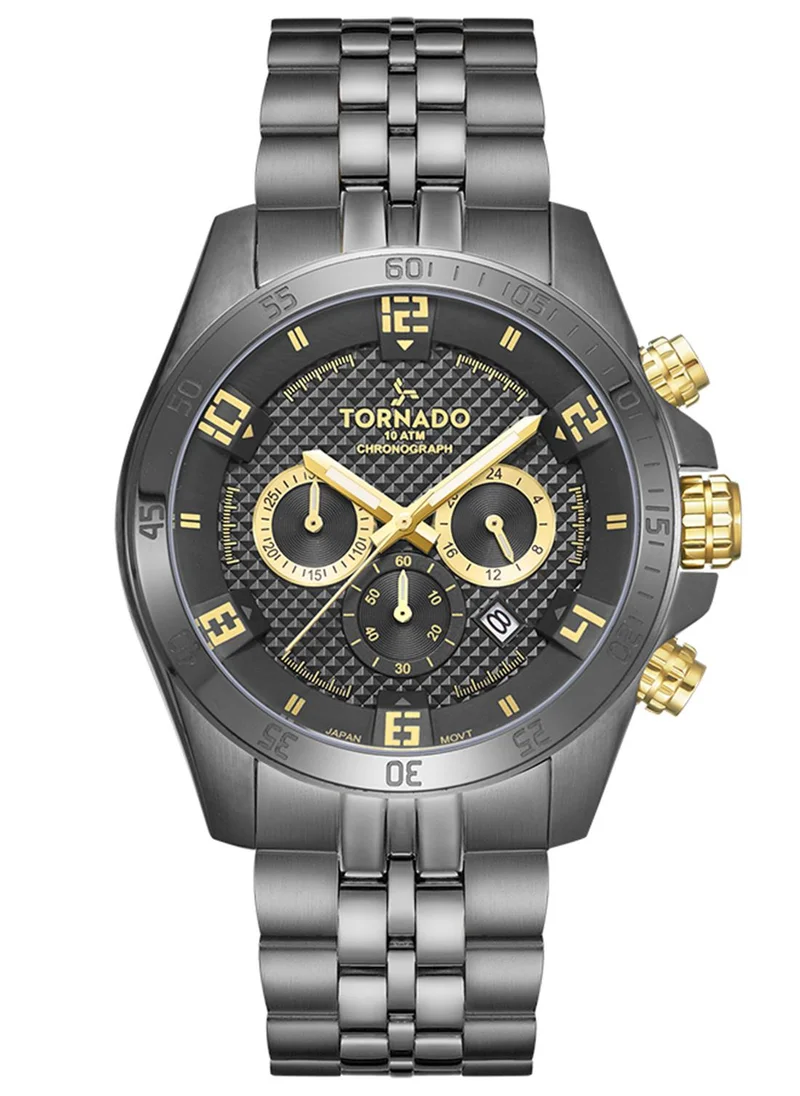 TORNADO Tornado CELESTIA CHRONO T3149B-XBXBG Men's Chronograph Display Watch & Solid Stainless Steel Strap Gun Metal