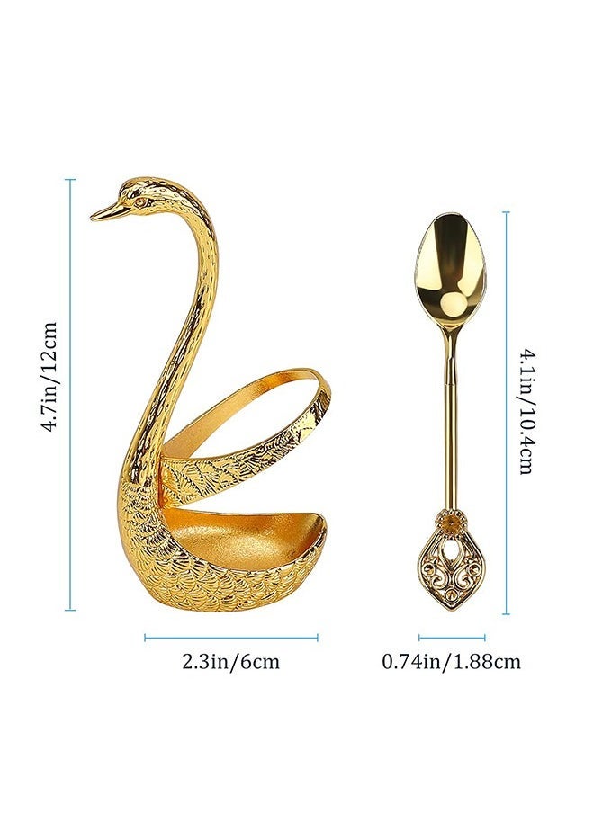 Arabest Coffee Spoon Set with Swan Base Holder,6Pcs Dessert Spoons with Organizer,Dessert Flatware Set,Small Delicate Spoons for Coffee,Dessert,Ice Cream,Gold - Image 2