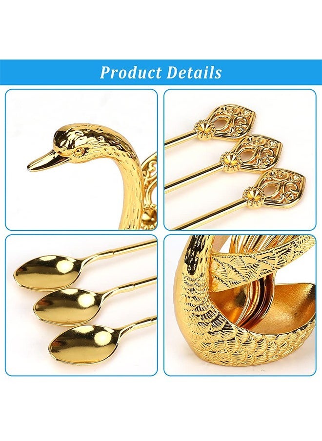 Arabest Coffee Spoon Set with Swan Base Holder,6Pcs Dessert Spoons with Organizer,Dessert Flatware Set,Small Delicate Spoons for Coffee,Dessert,Ice Cream,Gold - Image 3