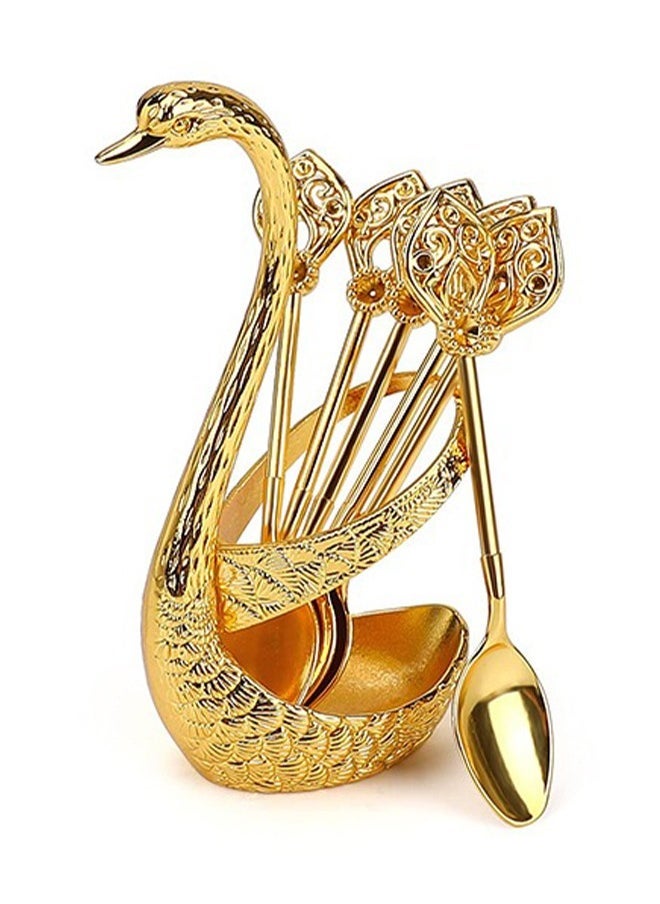 Arabest Coffee Spoon Set with Swan Base Holder,6Pcs Dessert Spoons with Organizer,Dessert Flatware Set,Small Delicate Spoons for Coffee,Dessert,Ice Cream,Gold - Image 1