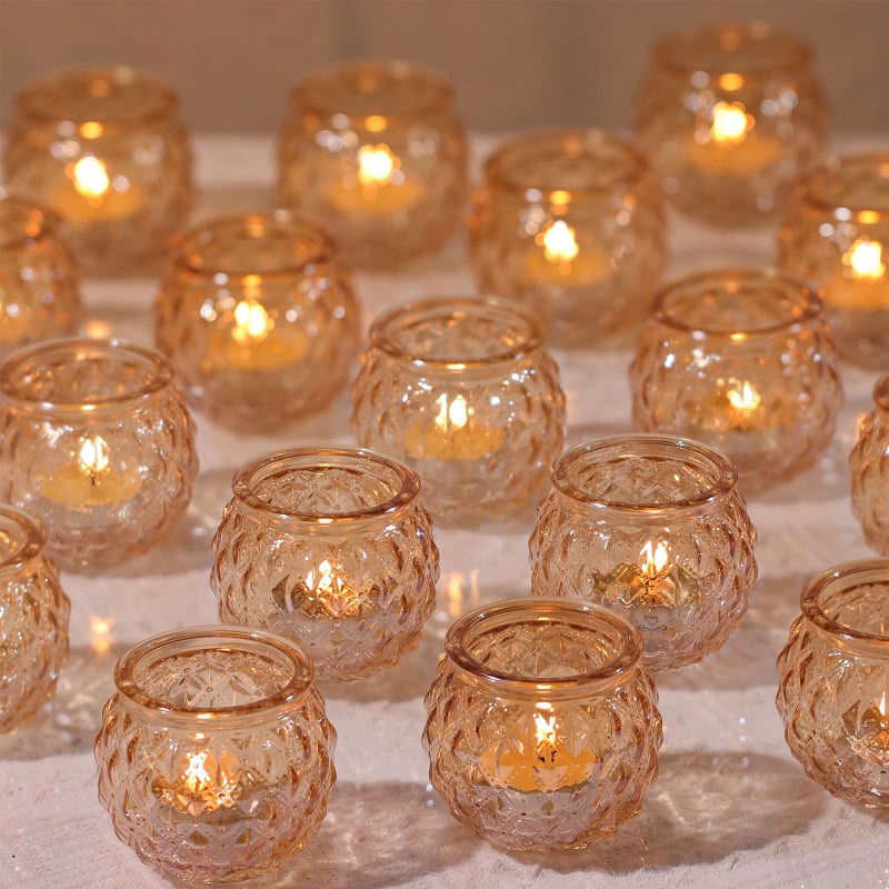 DARJEN 48Pcs Gold Votive Candle Holders - Round Glss Candle Holders Bulk for Table Centerpiece, Tea Lights for Wedding Shower, Party & Home - Image 1