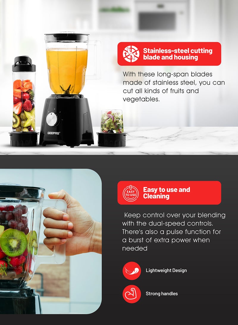 GEEPAS Multi functional Super Blender with 2 speed and Pulse Function Coffee/Spice Grinder Mill & Food Jug Blender 1.5 L 500 W GSB44033N Black/Clear - Image 5
