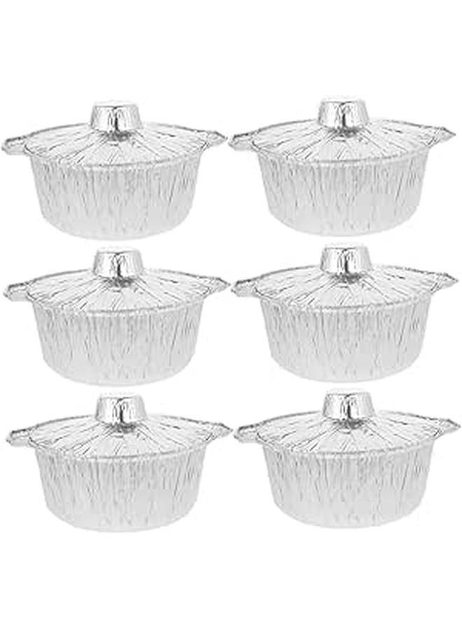 6 Piece Thick Aluminum Foil Roasting Pan With Lid Food Storage Pot Compact - Image 1