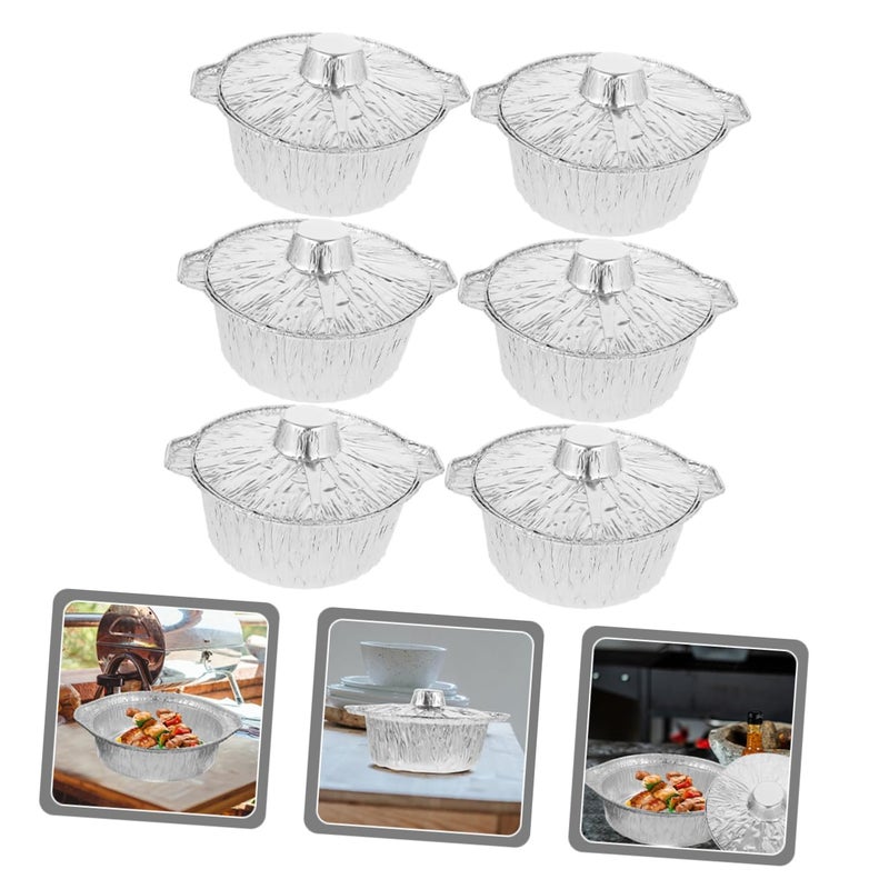 6 Piece Thick Aluminum Foil Roasting Pan With Lid Food Storage Pot Compact - Image 3