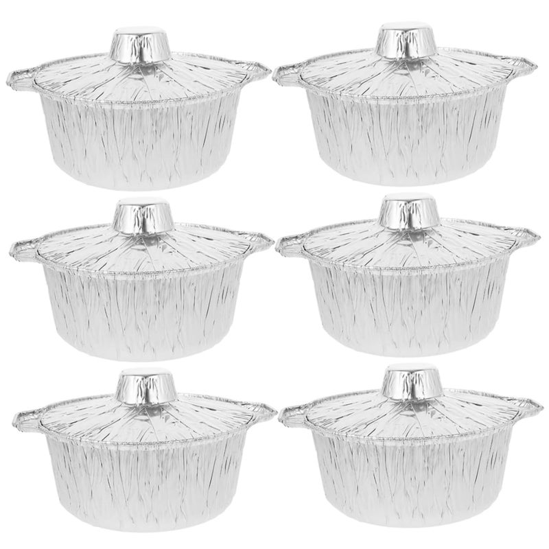 6 Piece Thick Aluminum Foil Roasting Pan With Lid Food Storage Pot Compact - Image 2