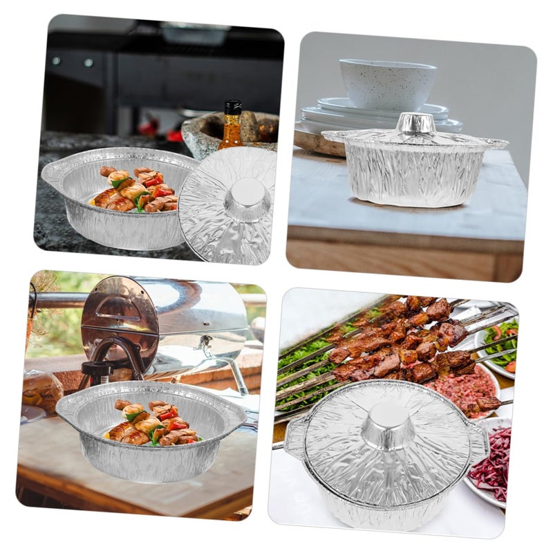 6 Piece Thick Aluminum Foil Roasting Pan With Lid Food Storage Pot Compact - Image 4