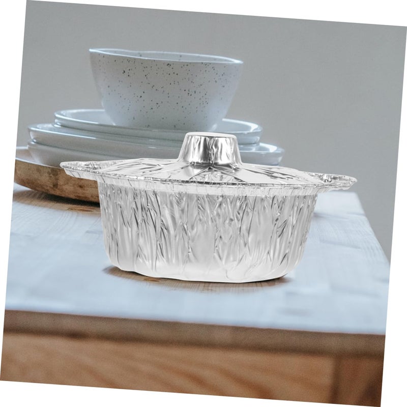 6 Piece Thick Aluminum Foil Roasting Pan With Lid Food Storage Pot Compact - Image 5