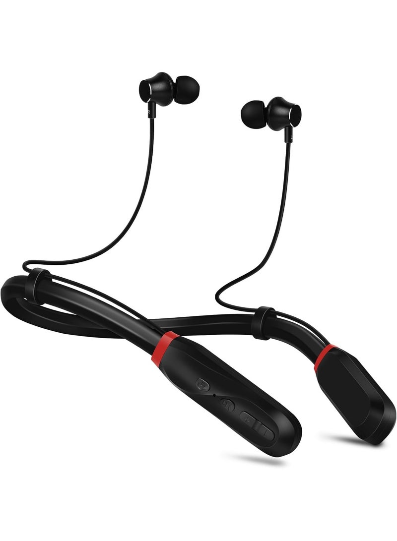 Bukela Neckband Bluetooth Headphones, 200H Long Playtime Wireless Stereo Neckband Earbuds with Microphone, Waterproof Around The Neck Headphones in Ear Headset for Sports/Workout/Office (Black) - Image 1