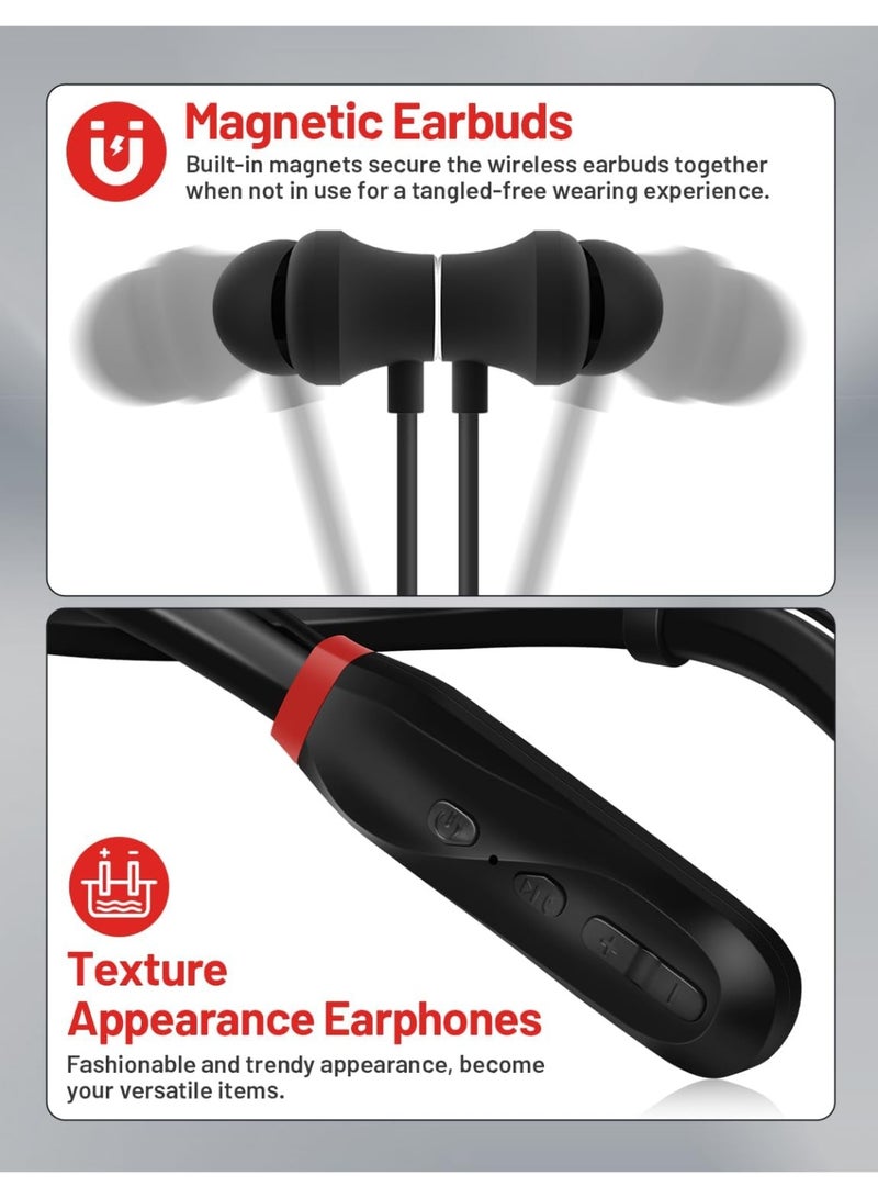 Bukela Neckband Bluetooth Headphones, 200H Long Playtime Wireless Stereo Neckband Earbuds with Microphone, Waterproof Around The Neck Headphones in Ear Headset for Sports/Workout/Office (Black) - Image 2