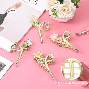 Huiguli 4 PCS Flower Metal Hair Clips Large Gold Hair Claws Women Girls Nonslip Decorative Hair Claw Clips for Thick Thin Hair Lily Gardenia - Image 3