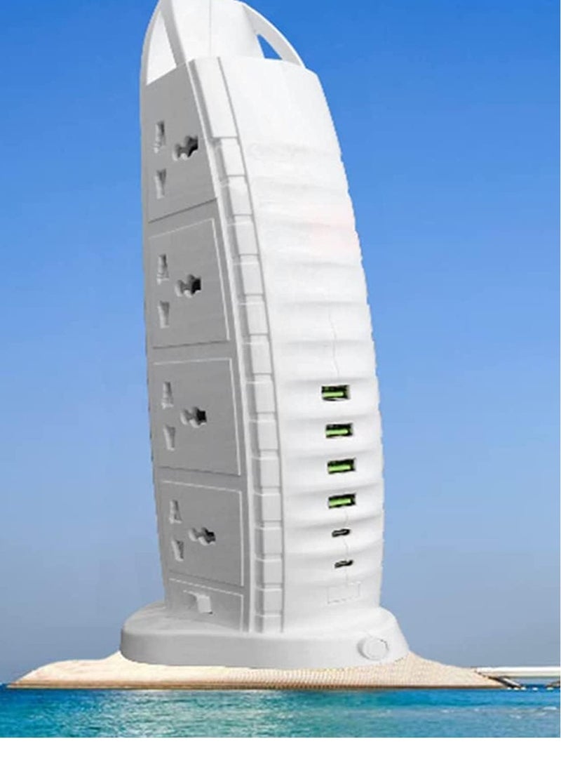 ELTRAZONE 8 Way Stylish Power Extension Cord 6 USB Fast Charging Ports Burj Al Arab Power Socket  - Image 1