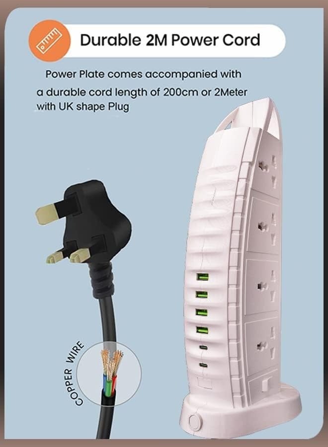 ELTRAZONE 8 Way Stylish Power Extension Cord 6 USB Fast Charging Ports Burj Al Arab Power Socket  - Image 3