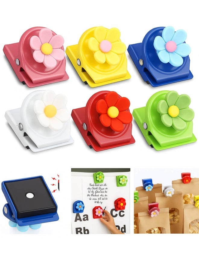 6 Pcs Colorful Flower Magnetic Clips Refrigerator Magnets Decor Strong Magnet Metal Clip Cute Multi Purpose Sealing Clip for Fridge Whiteboard Classroom Teacher Kitchen Office Home - Image 1