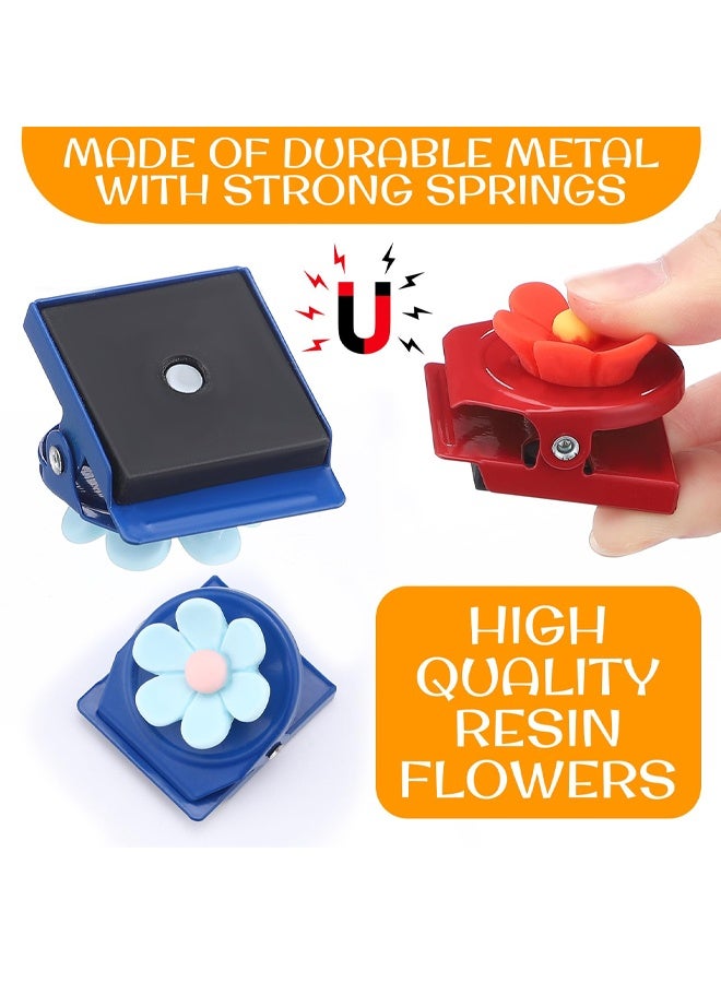 6 Pcs Colorful Flower Magnetic Clips Refrigerator Magnets Decor Strong Magnet Metal Clip Cute Multi Purpose Sealing Clip for Fridge Whiteboard Classroom Teacher Kitchen Office Home - Image 3