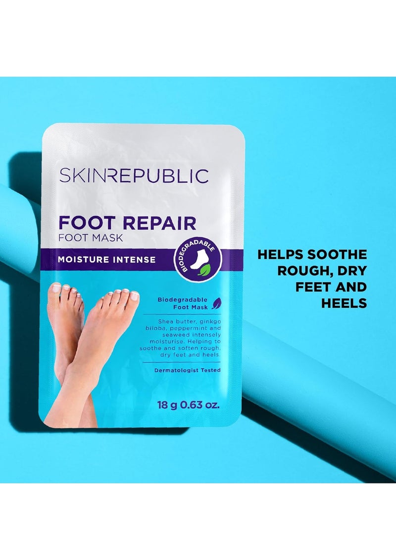 SKIN REPUBLIC Foot Repair Mask (10 Pairs) – Moisturizing Foot Mask with Shea Butter, Ginkgo Biloba, Green Tea, Peppermint & Seaweed to Soften Rough, Dry Heels, Soothe, Repair & Rejuvenate Damaged Skin - Image 3